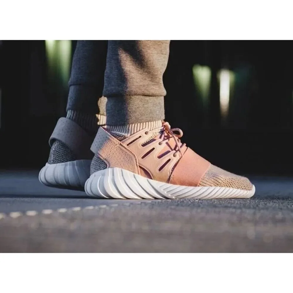 Adidas Tubular Doom Beige Pink Knit Ankle‎ Sock Sneakers 11.5